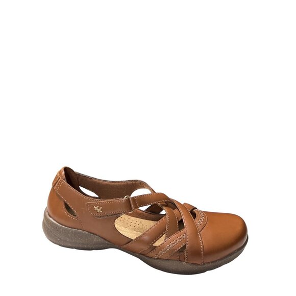 Clarks Collection Brown Leather Crisscross Flats Size 9 - Picture 10 of 10